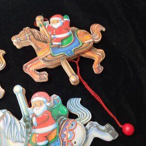 Vintage Carousel Horse with Santa, Germany, Wooden Pull‎ String Jumping Toy #4